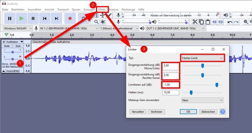 Audacity: Lautstärke mit einem Limiter erhöhen ohne Übersteuerung