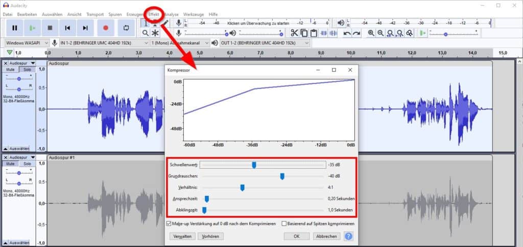 Audacity: Aufnahme Komprimieren für eine gleichmäßige Lautstärke