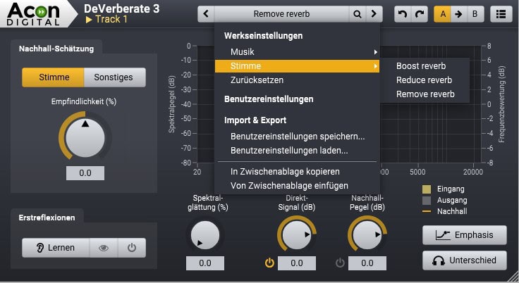 Acon Digital DeVerberate - Super Plugin zur Reduzierung und Entfernung von Hall in der Aufnahme