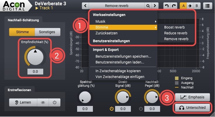 Acon Digital DeVerberate: Einstellungen